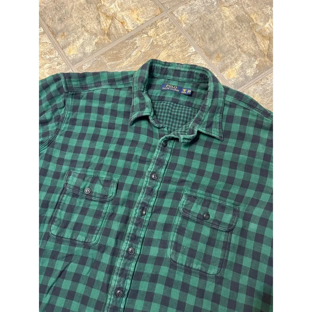 Polo Ralph Lauren Flannel Shirt Mens 3XB Green Black Buffalo Plaid LS